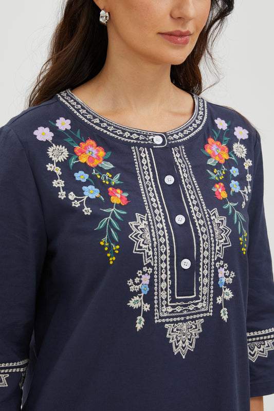 MIDNIGHT BUTTERFLY EMBROIDERED DRESS
