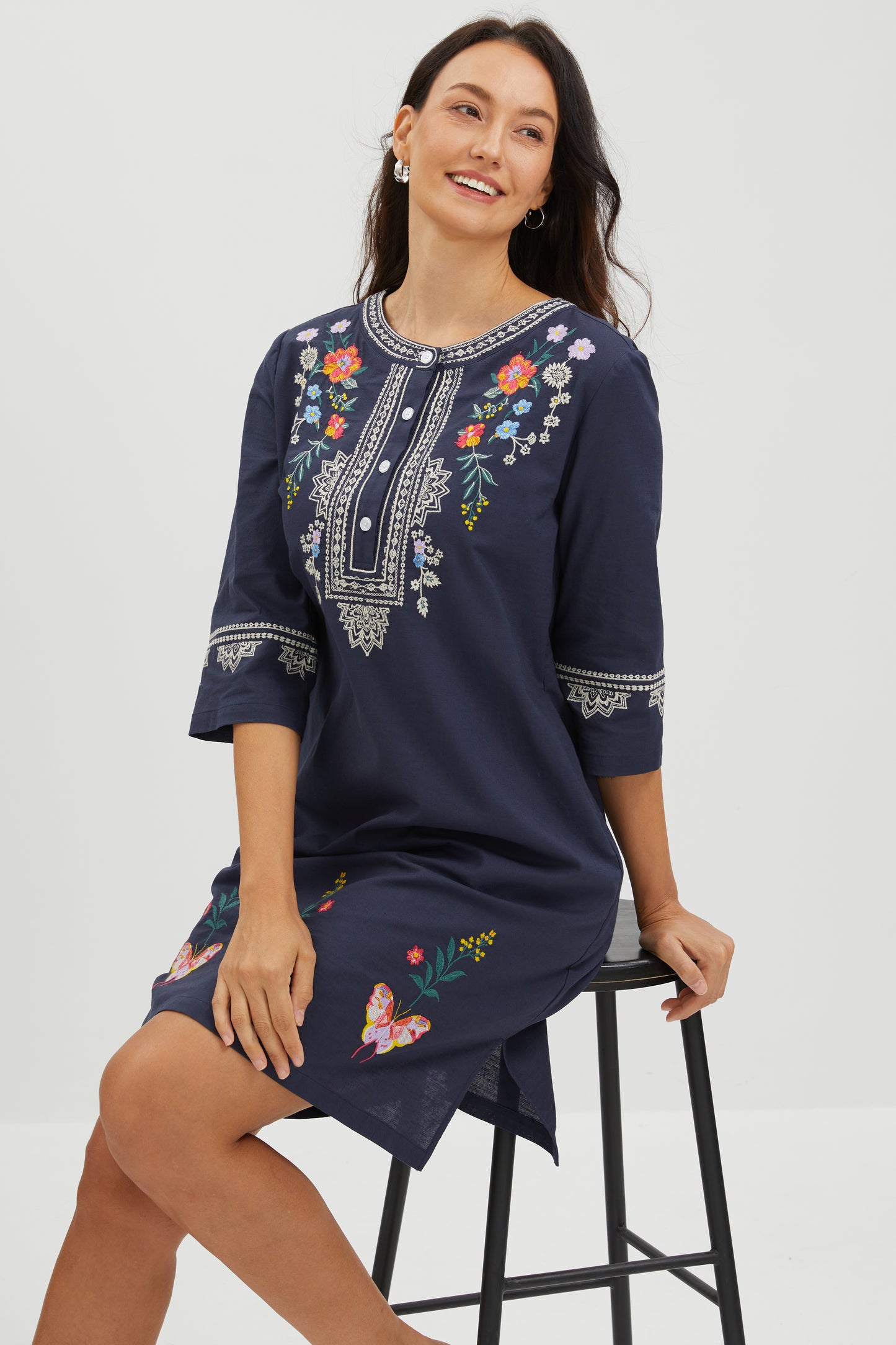 MIDNIGHT BUTTERFLY EMBROIDERED DRESS