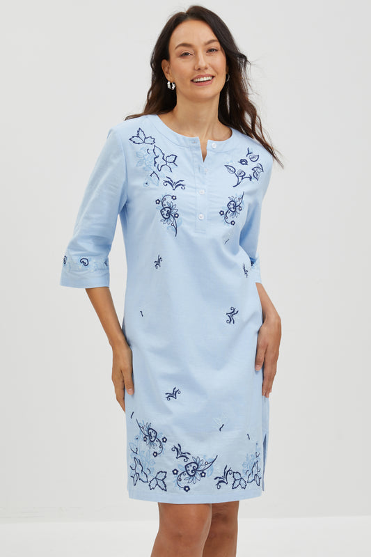 BLUE GARDEN EMBROIDERED  DRESS