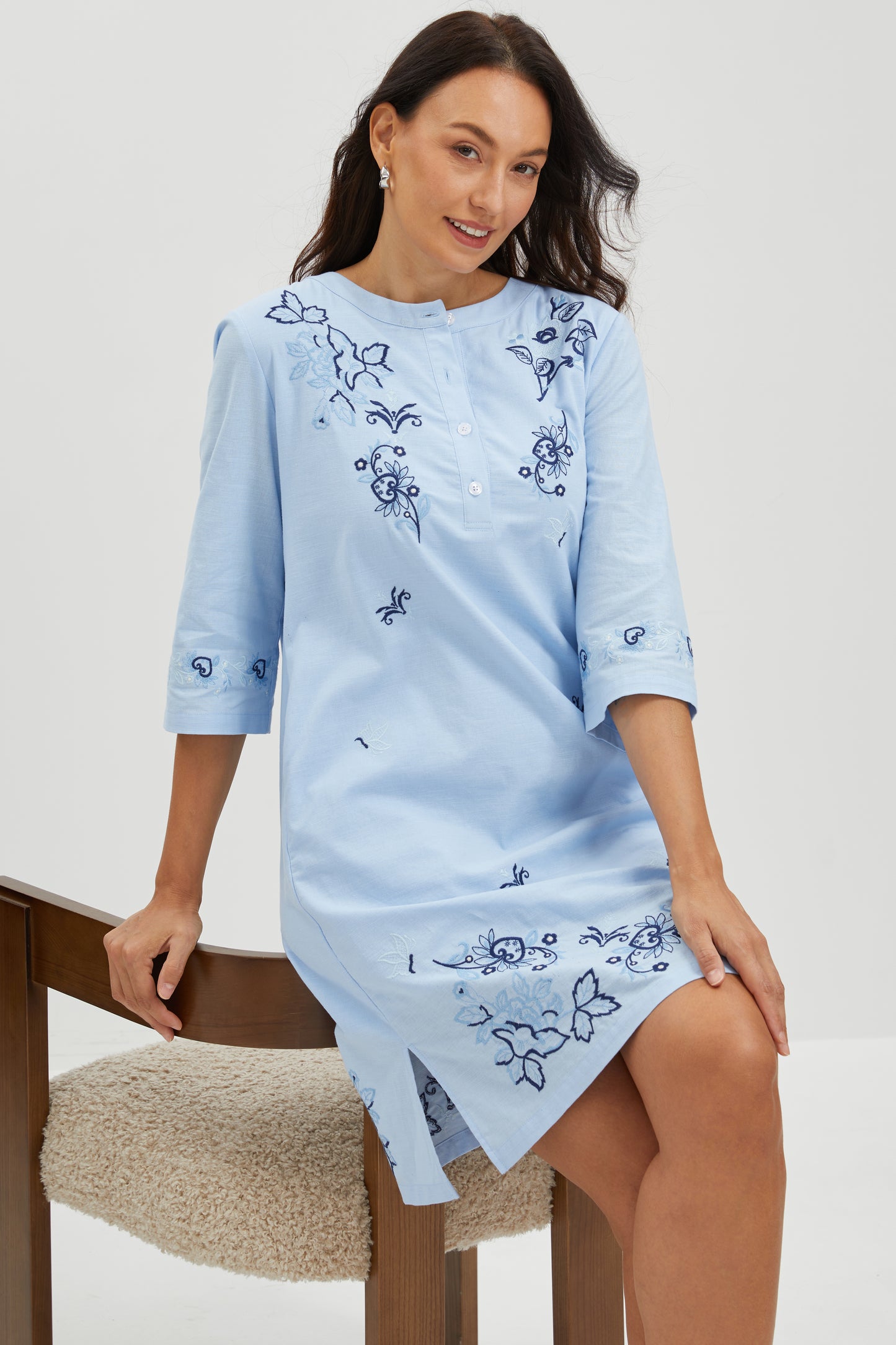 BLUE GARDEN EMBROIDERED  DRESS