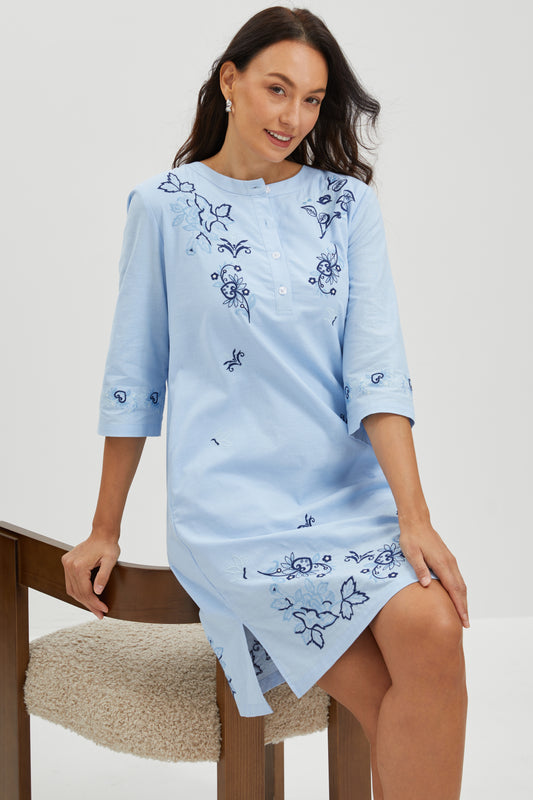 BLUE GARDEN EMBROIDERED  DRESS