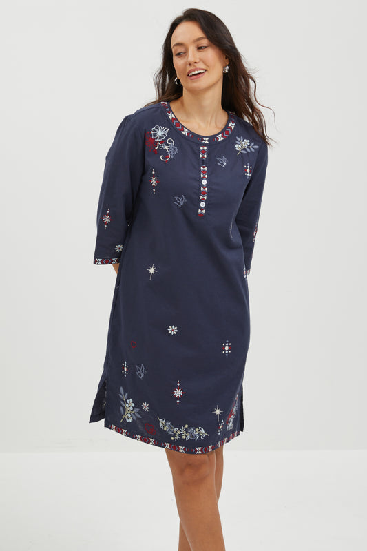 STARLIT FOLKLORE EMBROIDERED DRESS