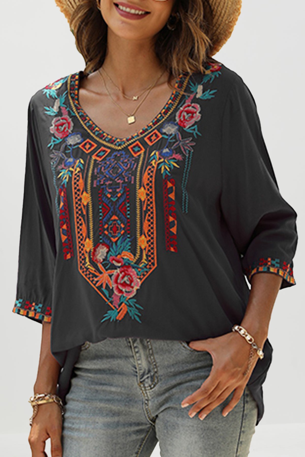 Riviera Bloom Embroidered Blouse