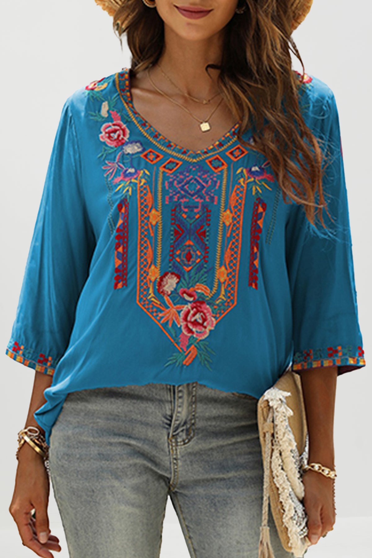 Riviera Bloom Embroidered Blouse