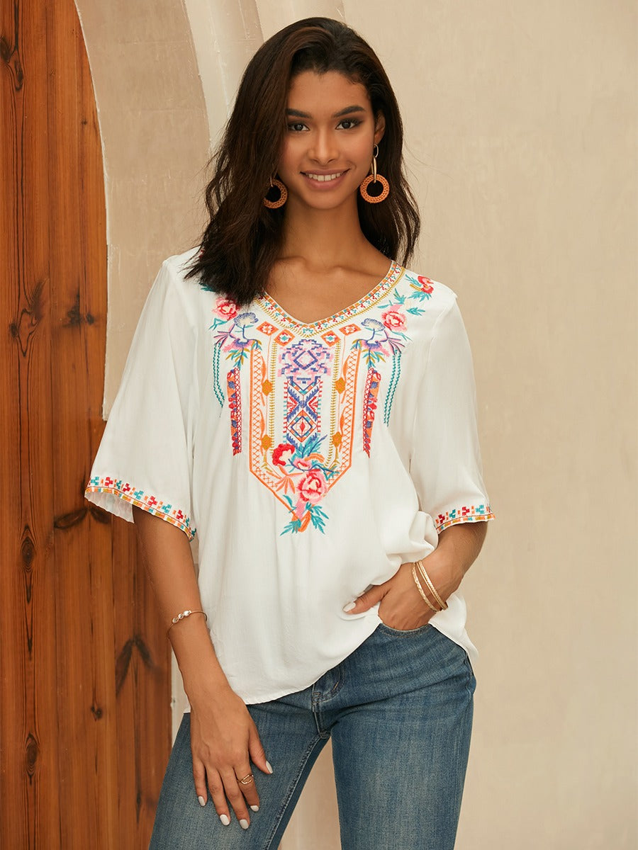 Riviera Bloom Embroidered Blouse