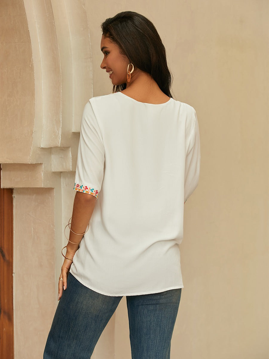 Riviera Bloom Embroidered Blouse