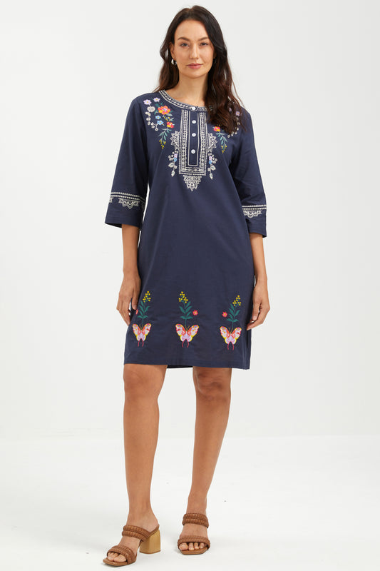MIDNIGHT BUTTERFLY EMBROIDERED DRESS