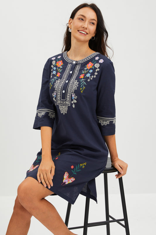 MIDNIGHT BUTTERFLY EMBROIDERED DRESS
