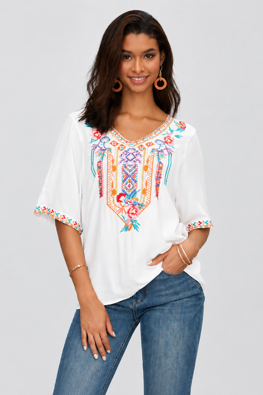 Riviera Bloom Embroidered Blouse