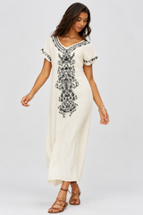 Luna Noir Embroidered Maxi Dress