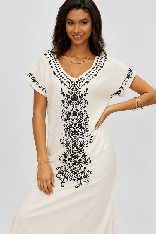 Luna Noir Embroidered Maxi Dress